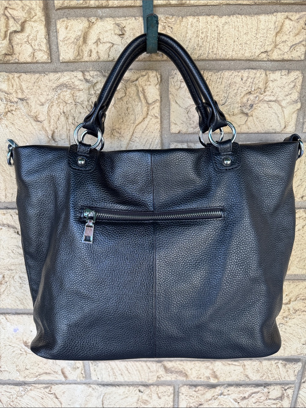 Kattee Classic Black Leather Tote Bag - Black - Picture 2 of 13